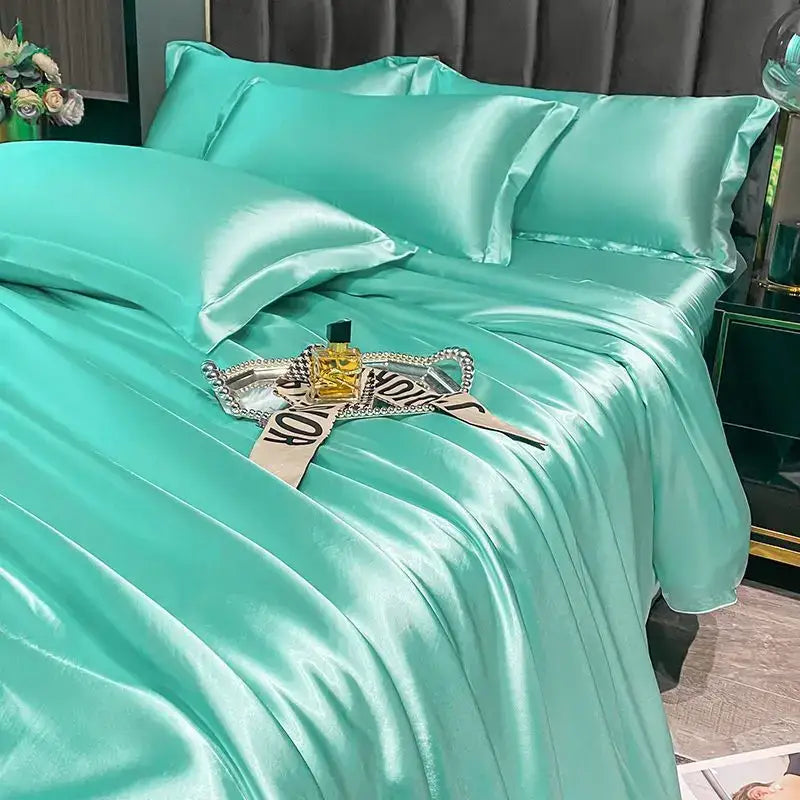Luxurious silver satin duvet cover bedroom bedding set