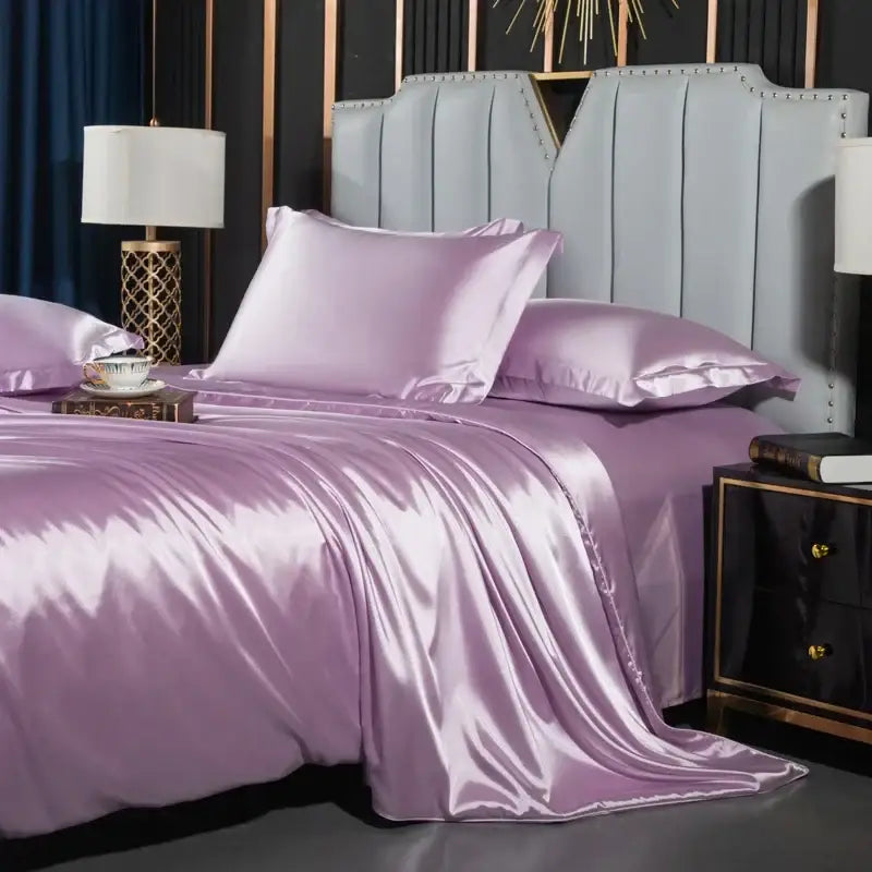 Luxurious gold satin duvet cover set bedroom silk bed sheet