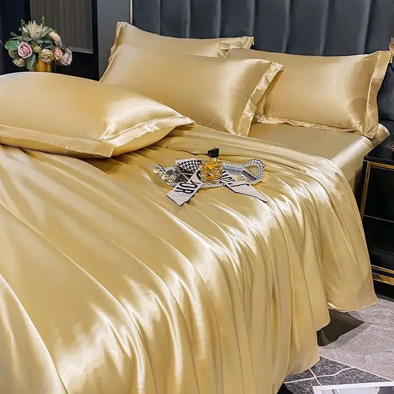 Luxurious burgundy satin duvet cover bedroom bedding set
