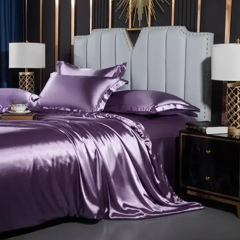 Golden satin silk duvet cover set bedroom luxury bedding