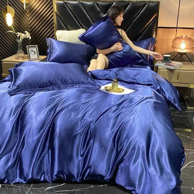 Luxurious gold satin duvet cover bedroom king size bedding set