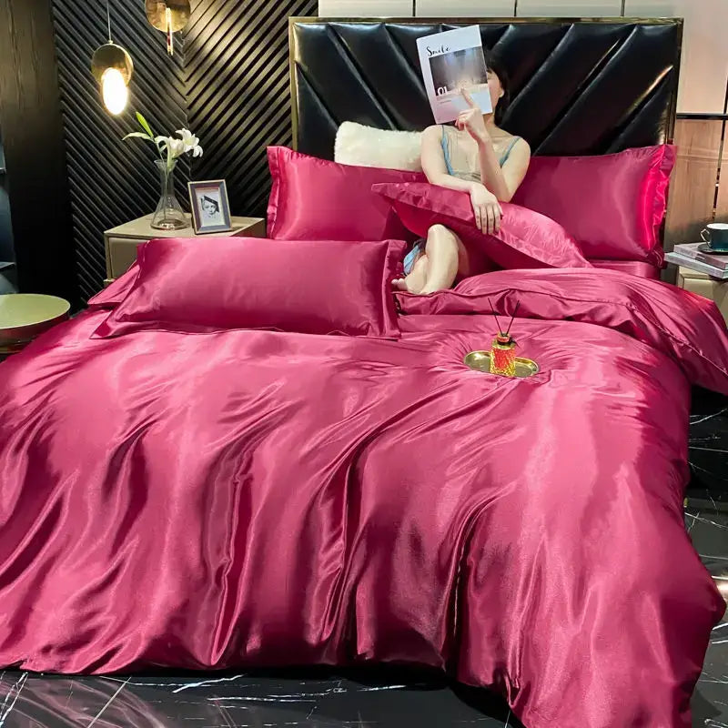 Luxurious gold satin duvet cover bedroom king size bedding set
