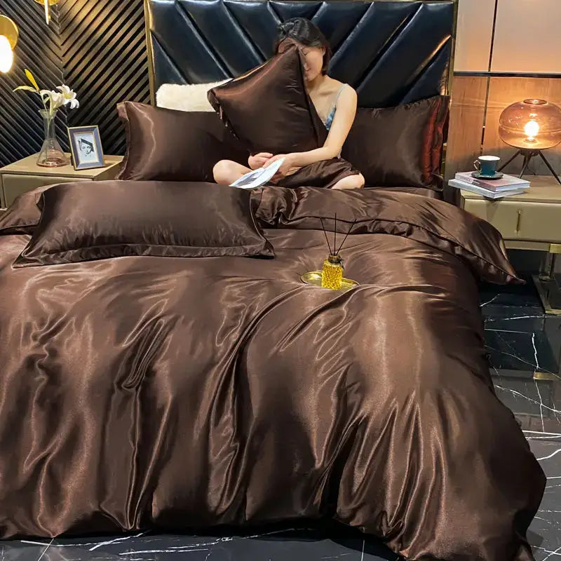 Luxurious golden rayon silk duvet cover bedroom bedding set
