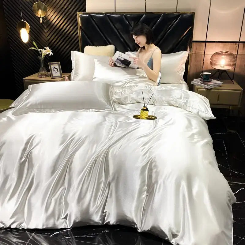 Lavender satin rayon silk duvet cover king size bedroom bedding set