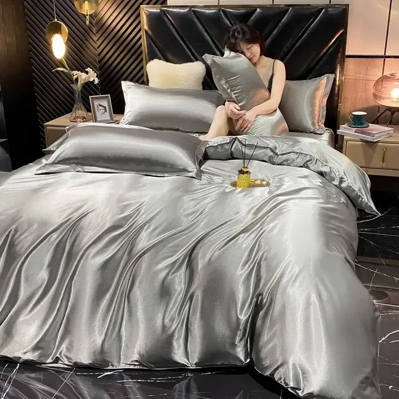 Luxurious bronze satin duvet cover bedding set bedroom king size
