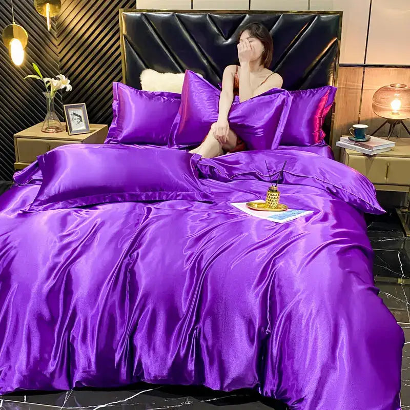 Luxurious blush pink satin 4 pcs duvet cover bedroom bedding set