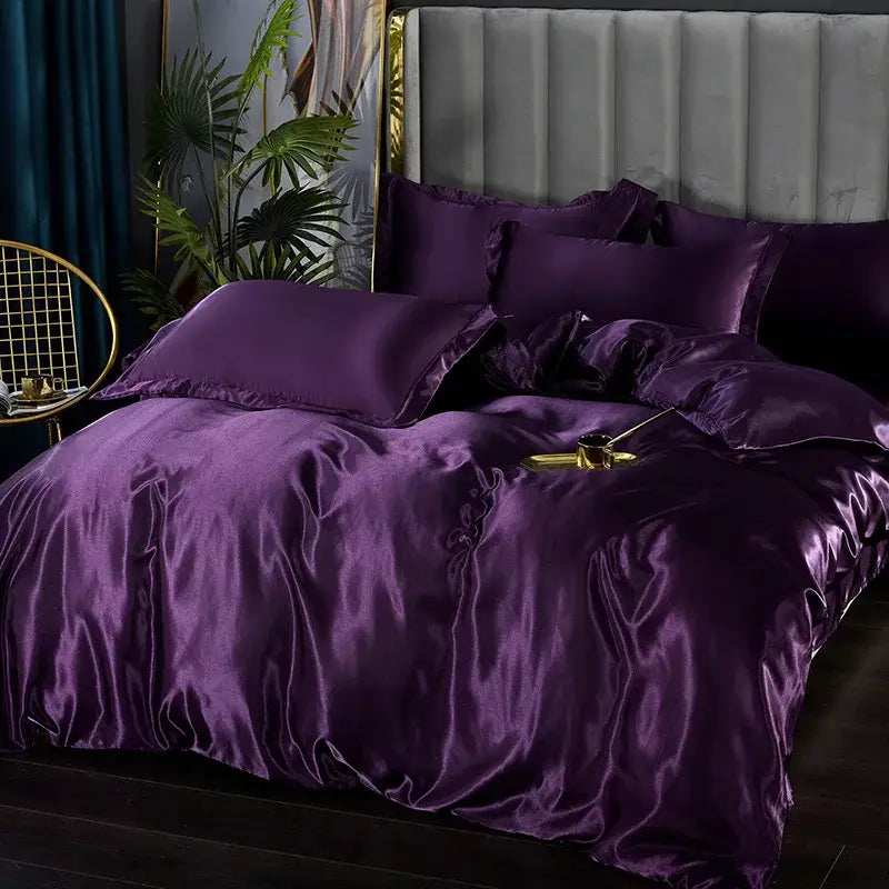 Luxurious pink satin duvet cover and bed sheet set bedroom bedding