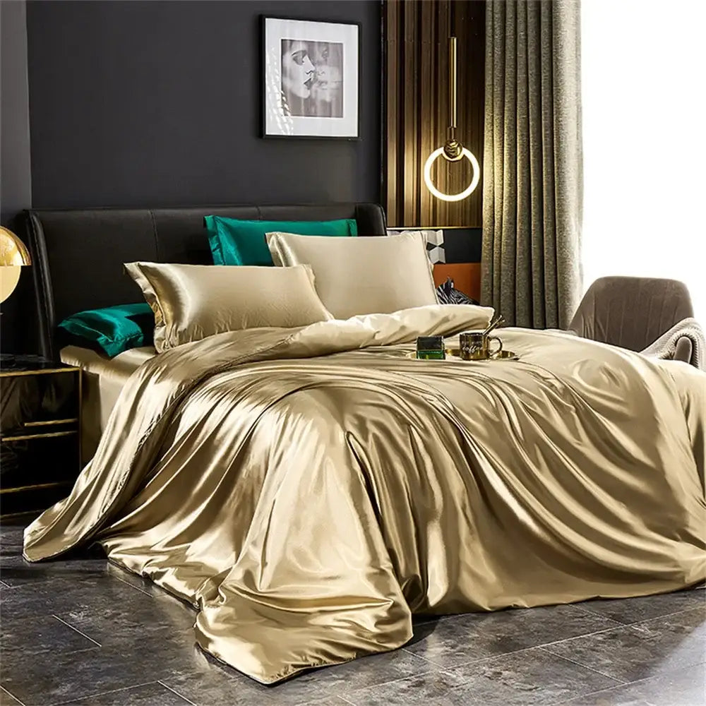 Luxurious gold and cream satin duvet cover set bedroom bedding