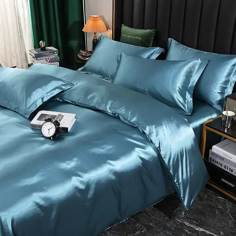 Luxurious crimson satin bedding set – bedroom duvet cover and sheets
