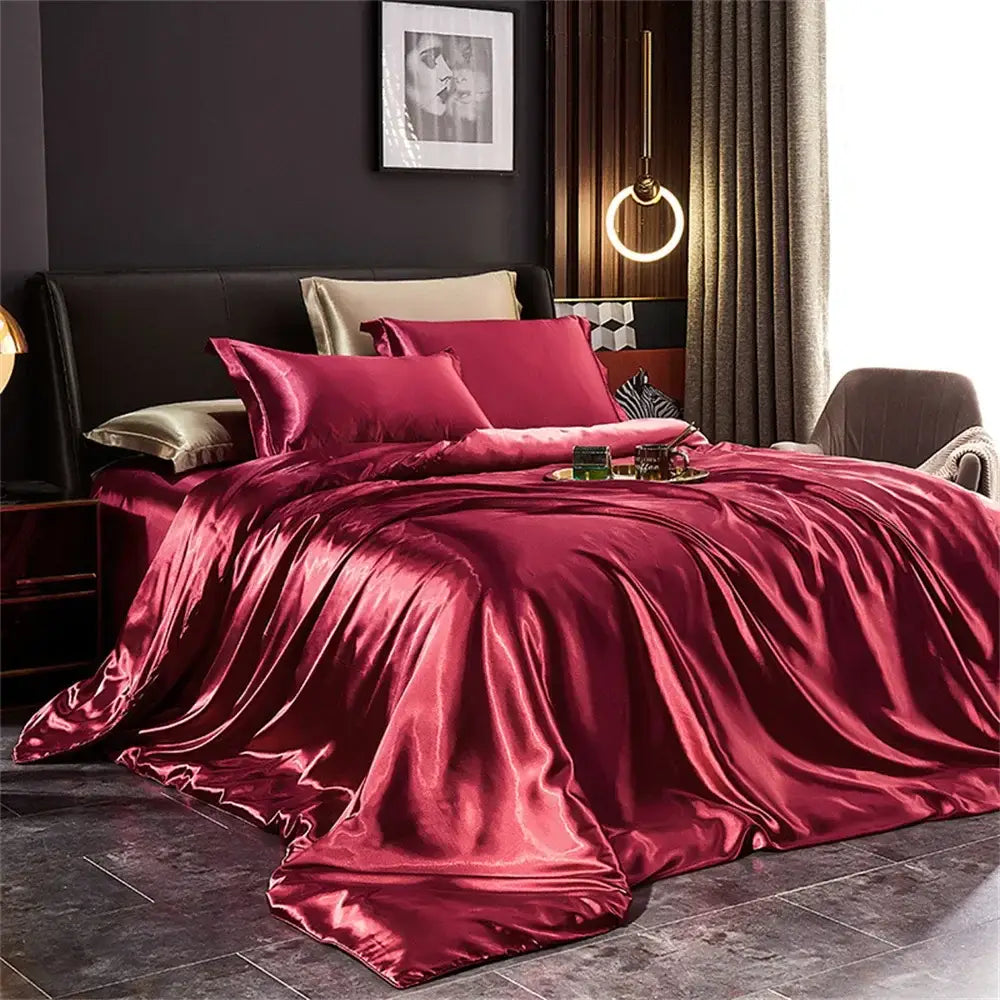 Luxurious turquoise satin bedding set with gold trim – bedroom duvet cover
