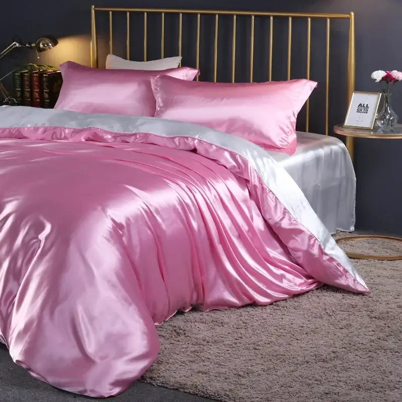 Luxurious turquoise satin duvet cover set bedroom bedding