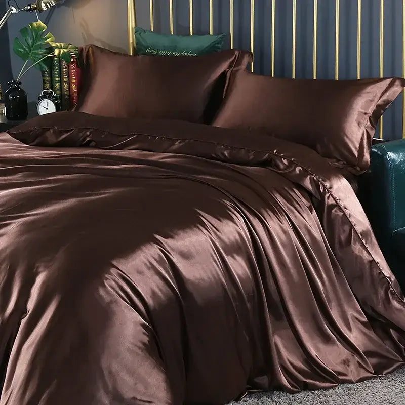 Luxurious copper satin duvet cover set bedroom silk bedding