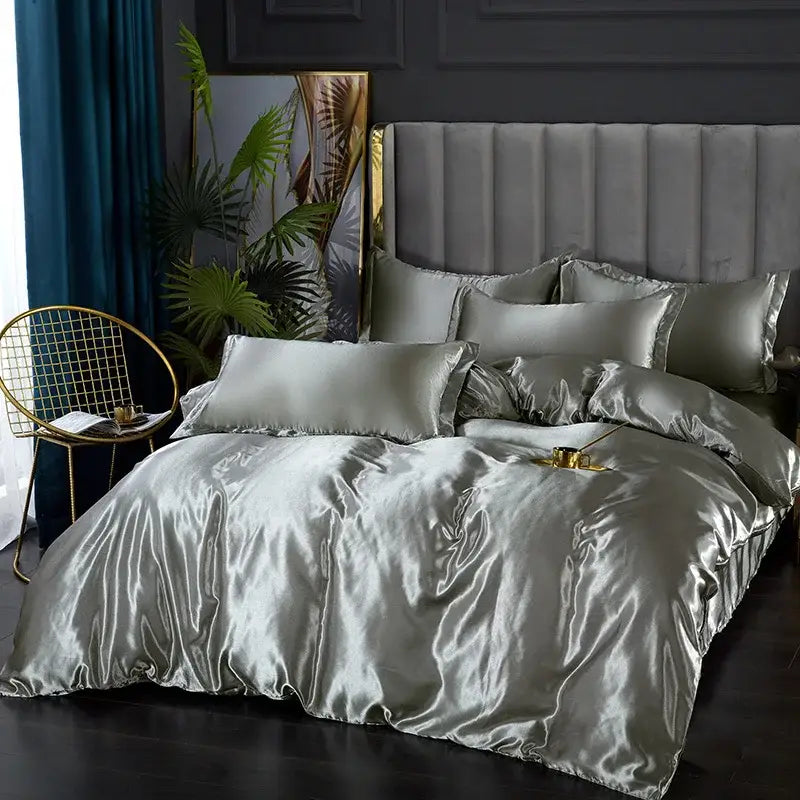 Luxurious purple satin duvet cover bedroom bedding set