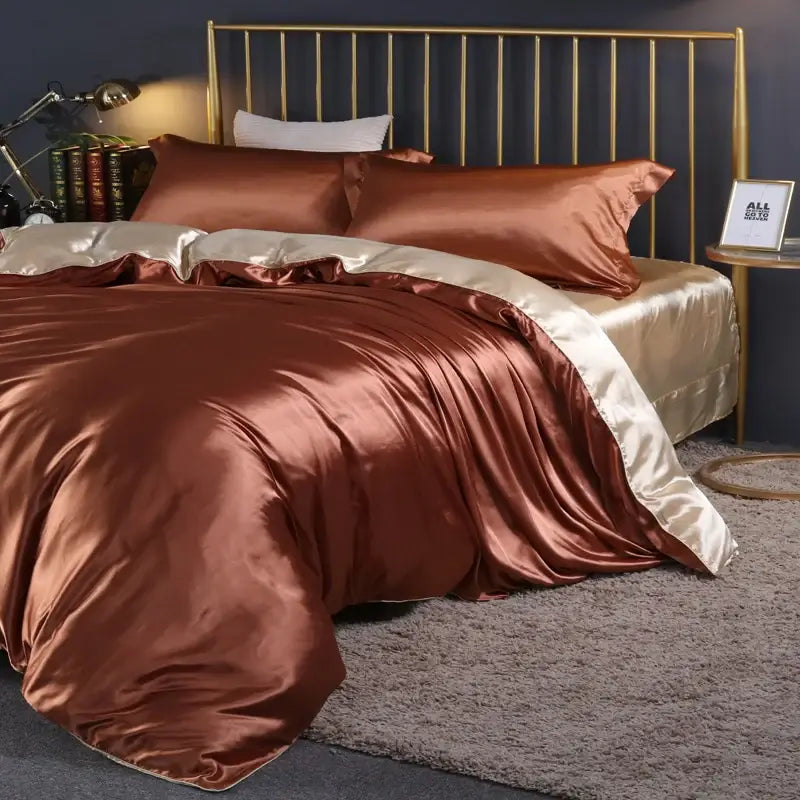 Luxurious purple satin duvet cover set bedroom silk bedding