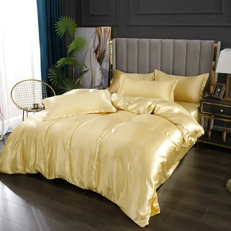 Luxurious purple satin duvet cover bedroom bedding set