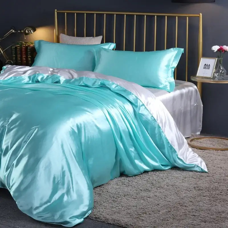 Luxurious purple satin duvet cover set bedroom silk bedding