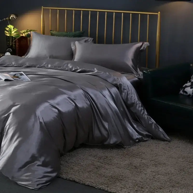 Luxurious purple satin duvet cover set bedroom silk bedding