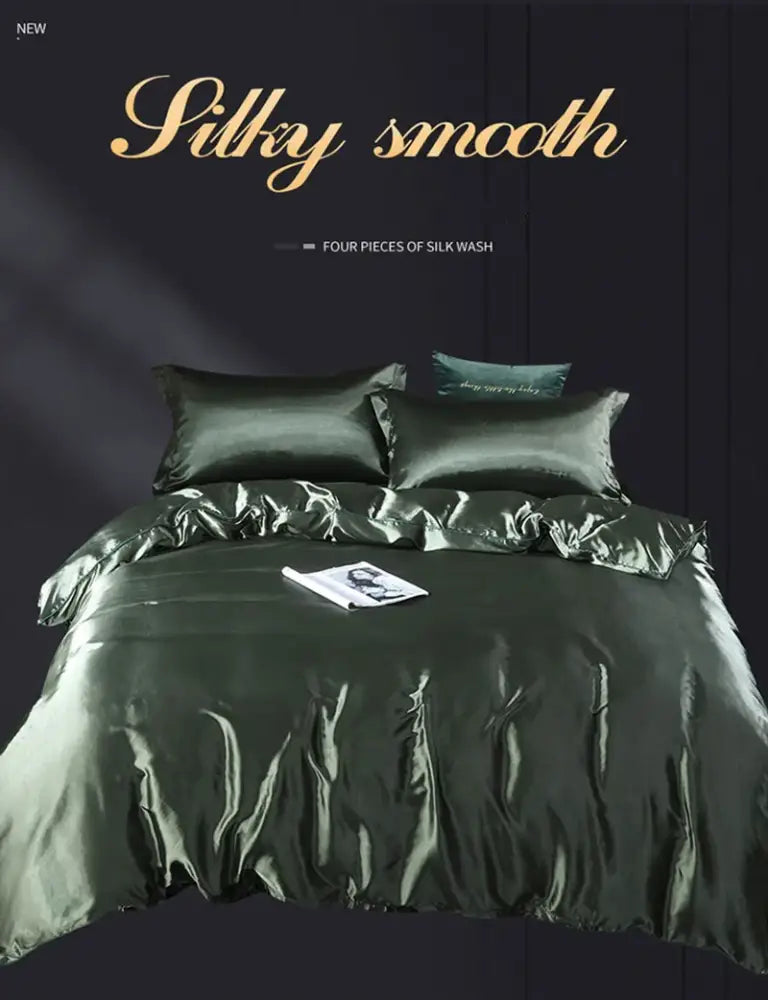 Luxurious purple satin duvet cover set bedroom silk bedding