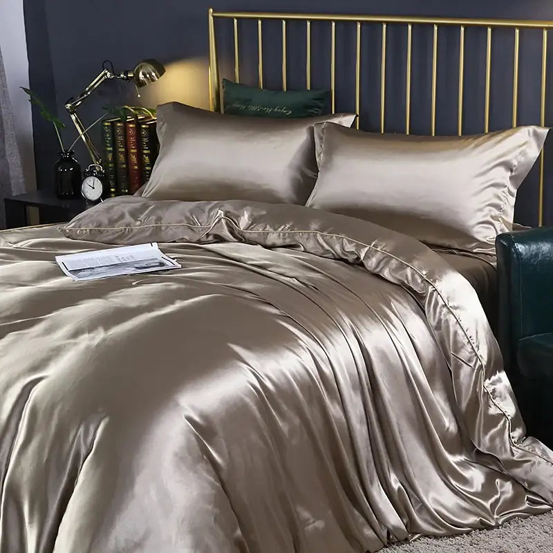 Luxurious purple satin duvet cover set bedroom silk bedding
