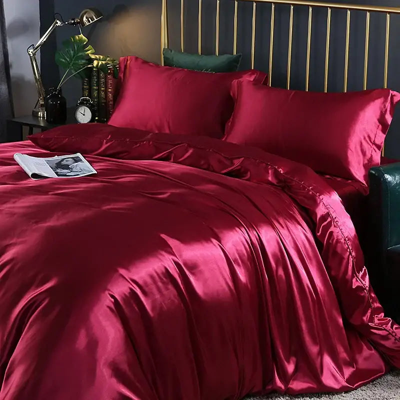 Luxurious purple satin duvet cover set bedroom silk bedding