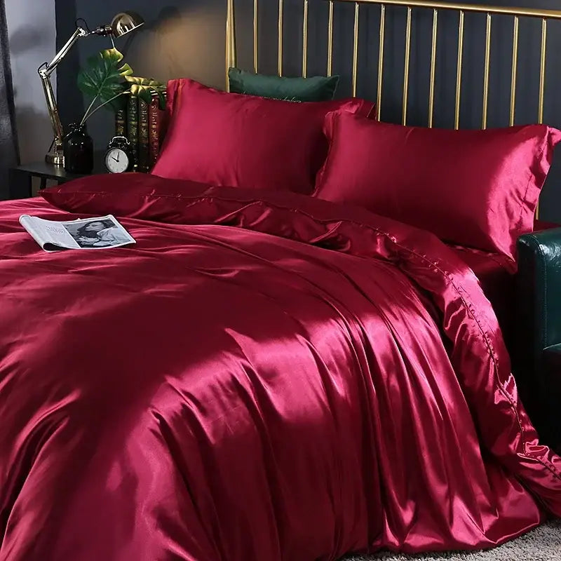Luxurious purple satin duvet cover set bedroom silk bedding