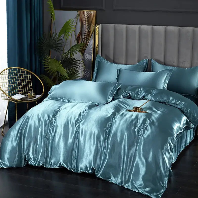 Luxurious purple satin duvet cover bedroom bedding set