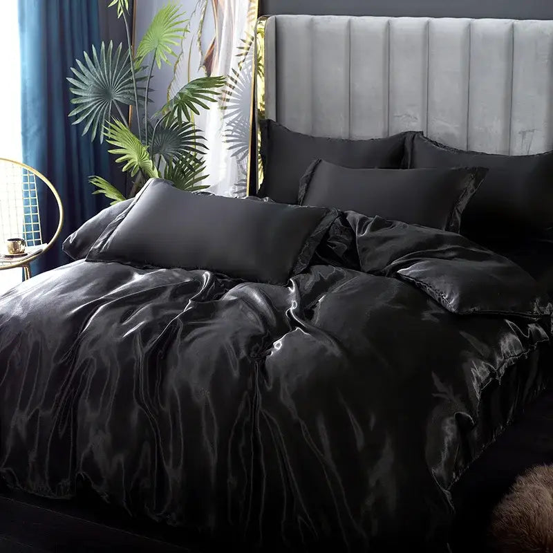 Luxurious pink glossy satin duvet cover bedroom bedding set