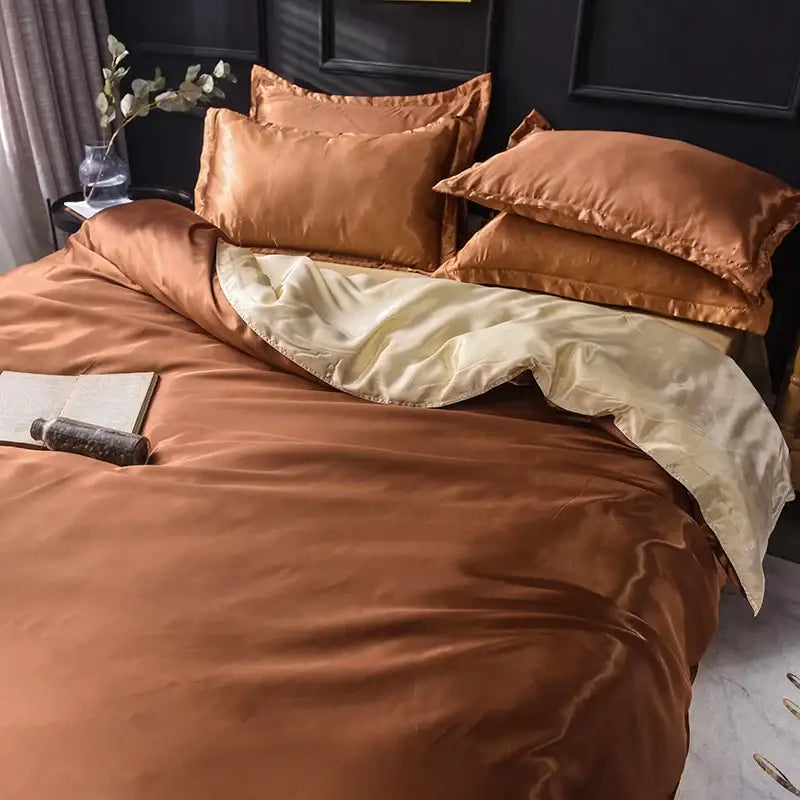 Luxurious emerald green satin silk bedding set bedroom decor