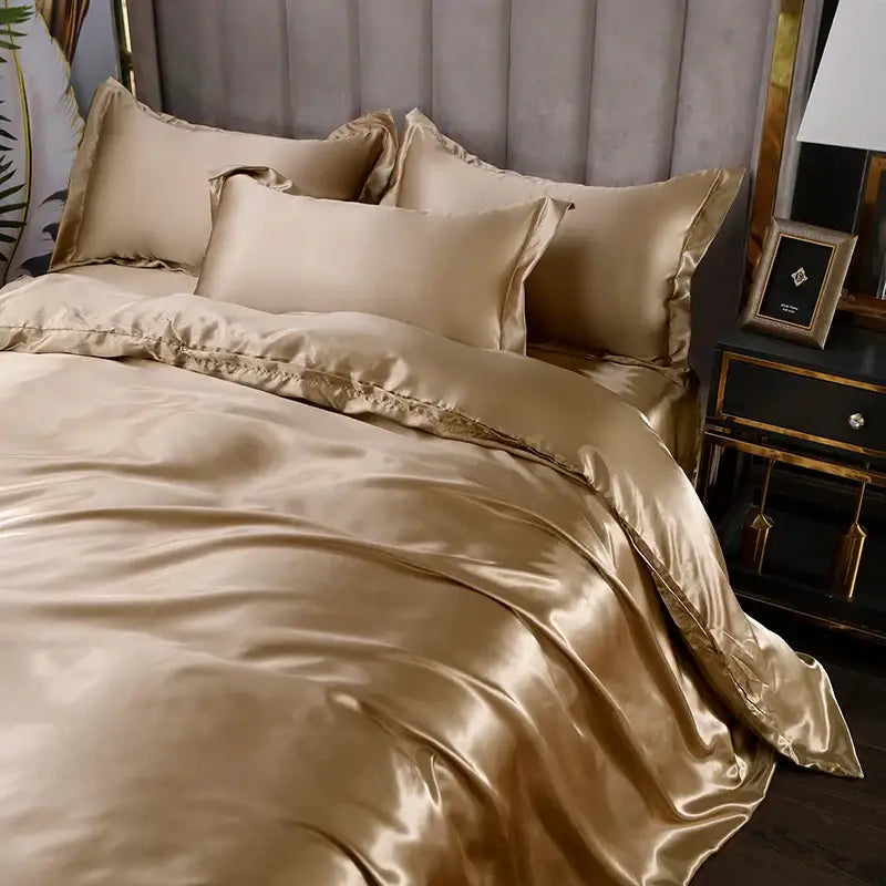 Luxurious pink satin silk bedding set bedroom decor