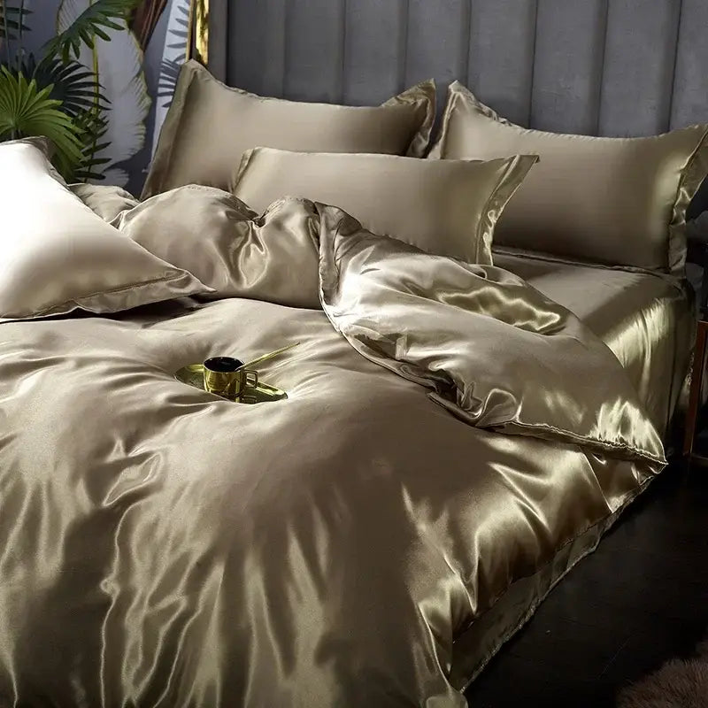 Luxurious teal satin duvet cover bedroom bedding set