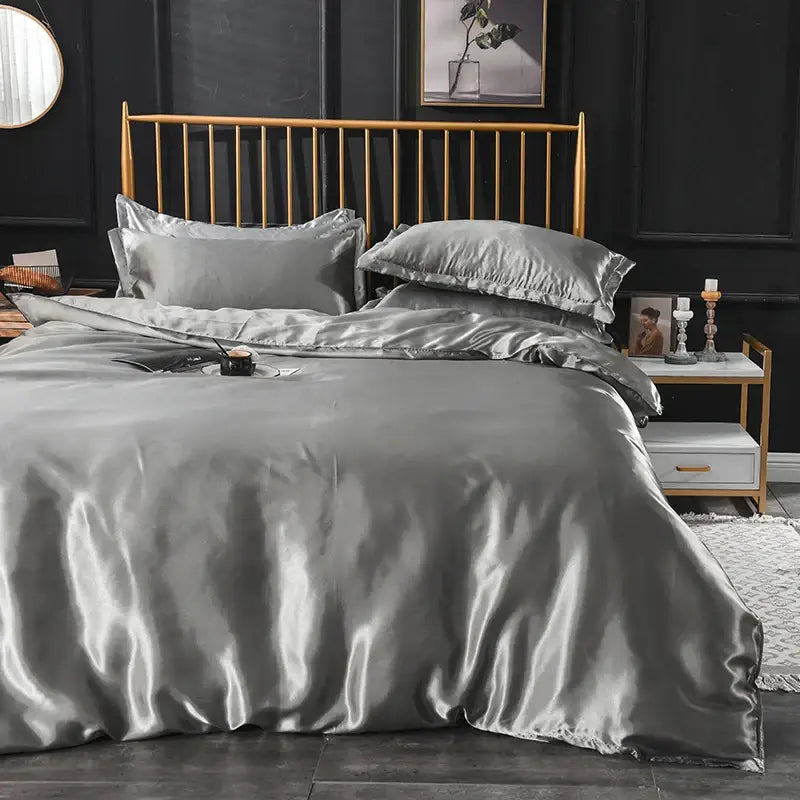Luxurious navy satin silk bedding set bedroom decor