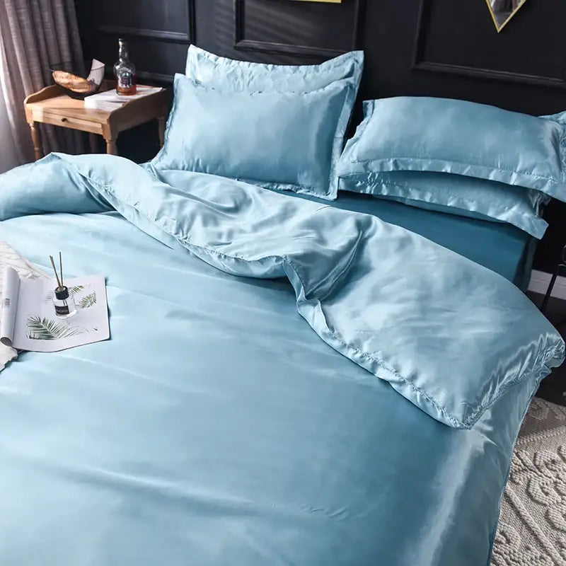 Luxurious pink & silver silk bedding set bedroom duvet cover