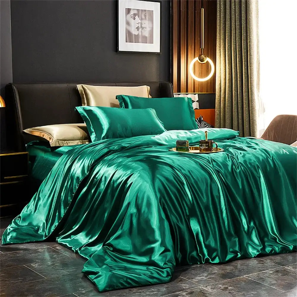 Luxurious purple satin duvet cover bedding set bedroom 4 pcs duvet