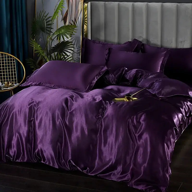 Luxurious gold satin duvet cover set bedroom silk bedding