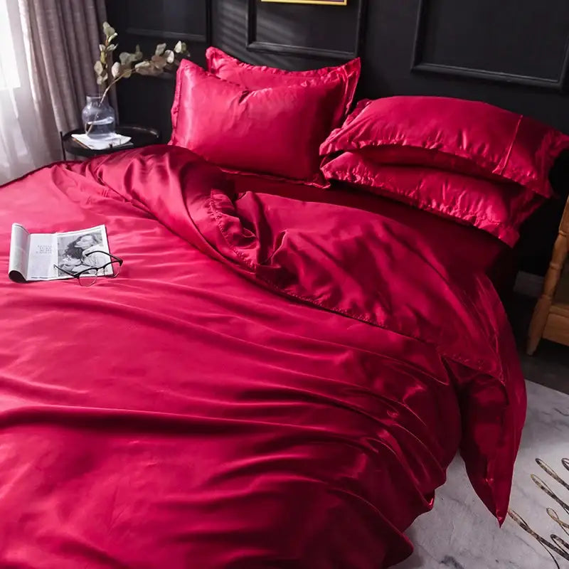 Luxurious crimson satin silk bedding set – bedroom duvet cover