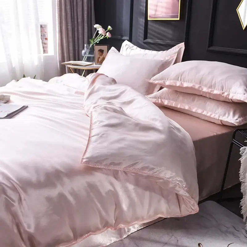 Luxurious navy satin silk bedding set bedroom decor