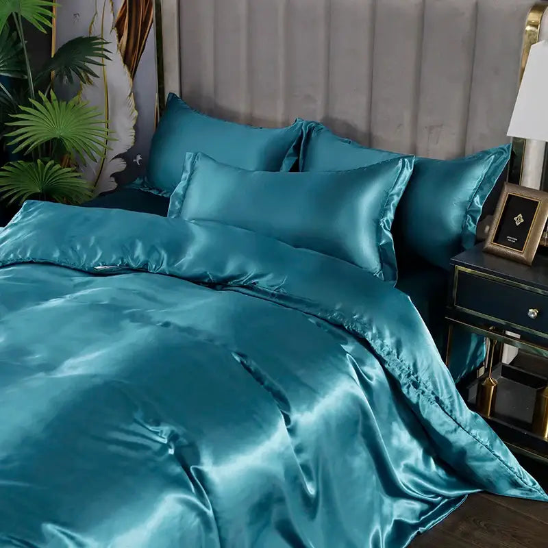 Luxurious pink satin silk bedding set bedroom decor