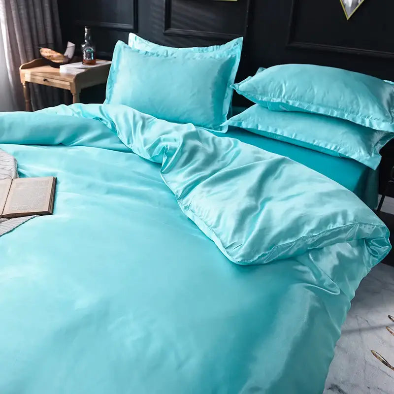 Luxurious copper silk bedding set bedroom satin duvet cover
