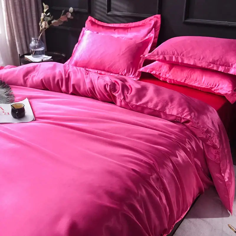 Luxurious emerald green satin silk bedding set bedroom decor