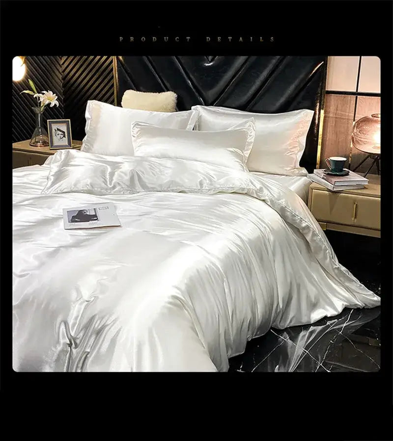 Luxurious teal satin bedding set with duvet cover for bedroom