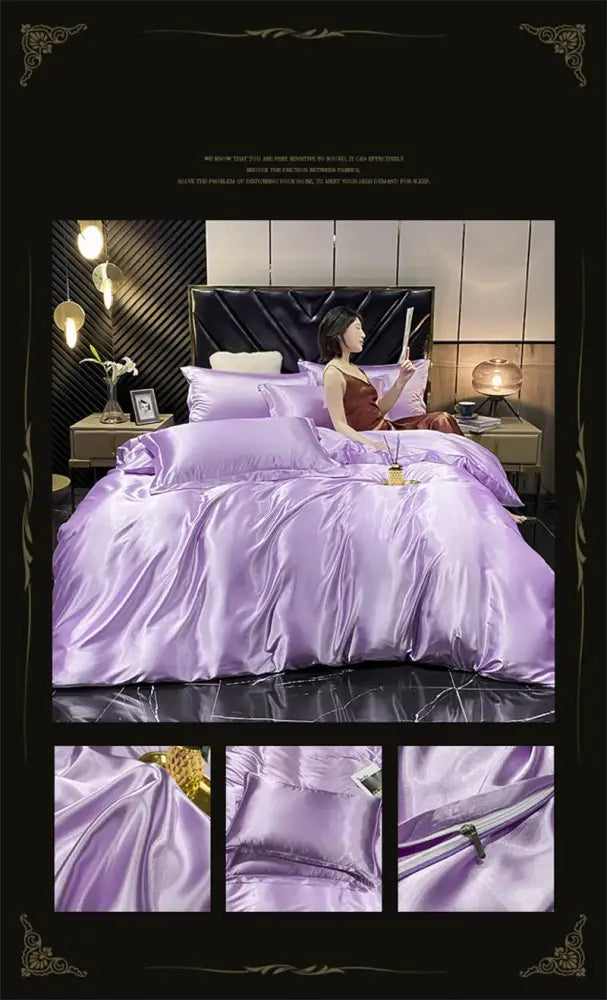 Luxury silver & gold satin duvet cover bedding set for bedroom