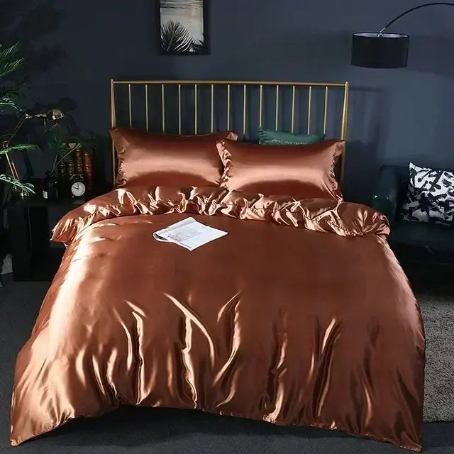 Luxurious silver satin silk bedding set bedroom duvet cover