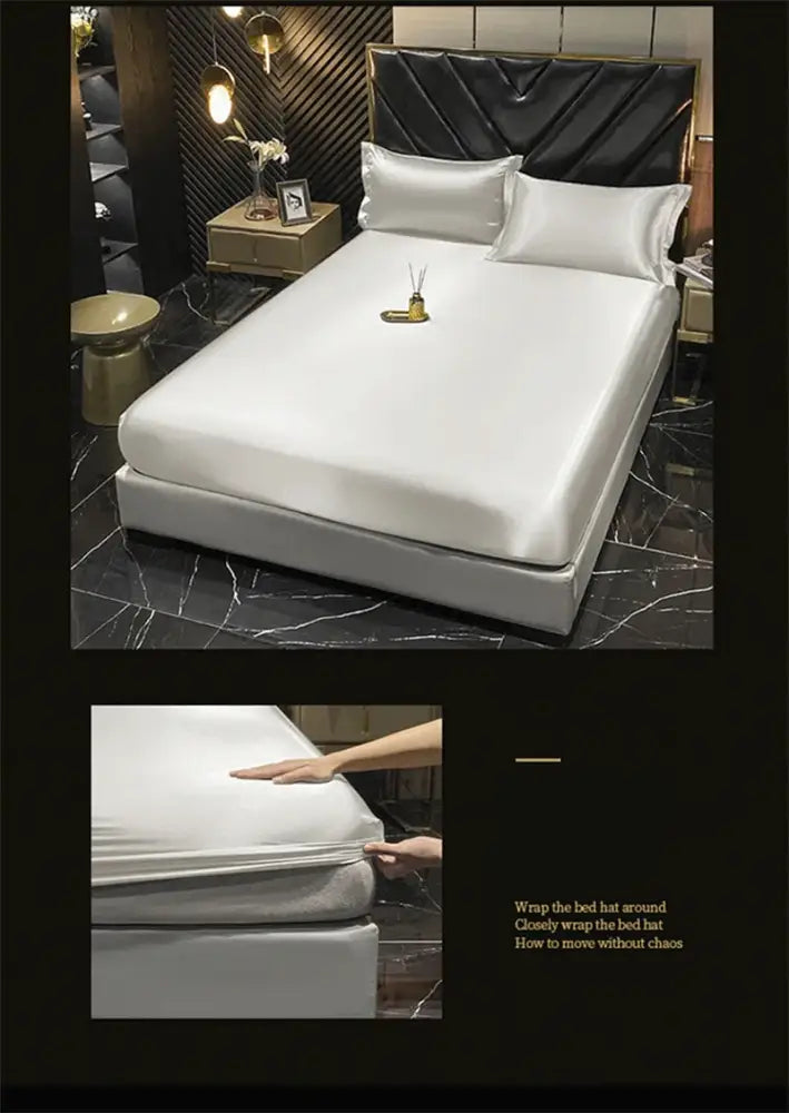 Luxurious silver satin silk bedding set bedroom duvet cover