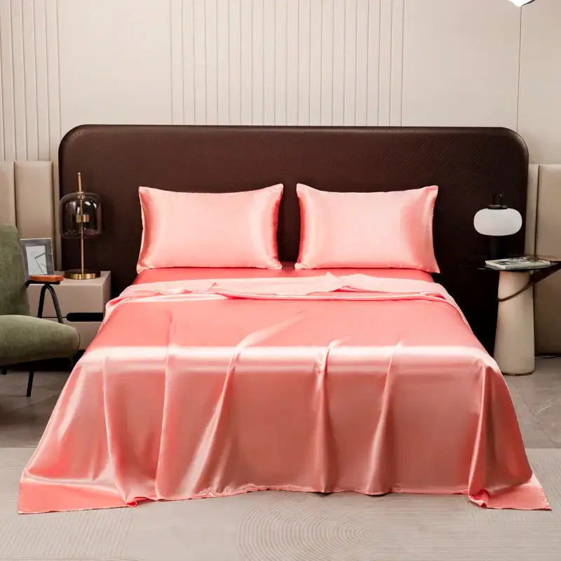 Luxurious cream solid color satin bedding set with flat sheet bedroom