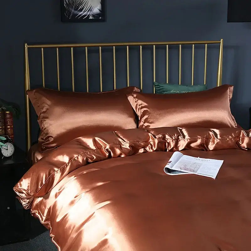 Luxurious emerald green satin duvet cover set bedroom bed sheet
