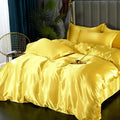 Luxurious golden silk duvet cover set bedroom satin bedding