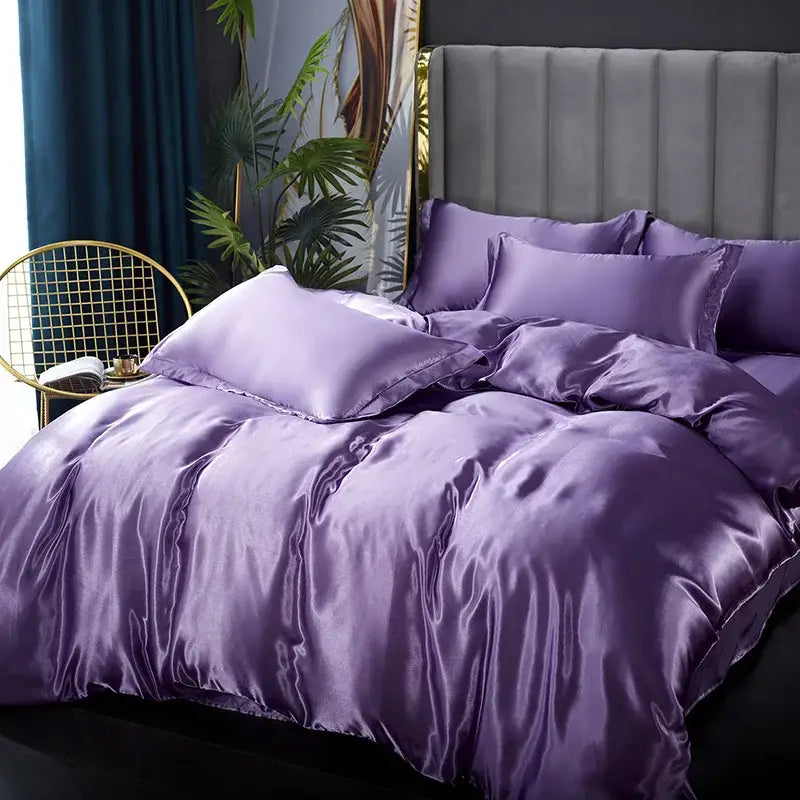 Luxurious golden satin duvet cover bedroom bedding set