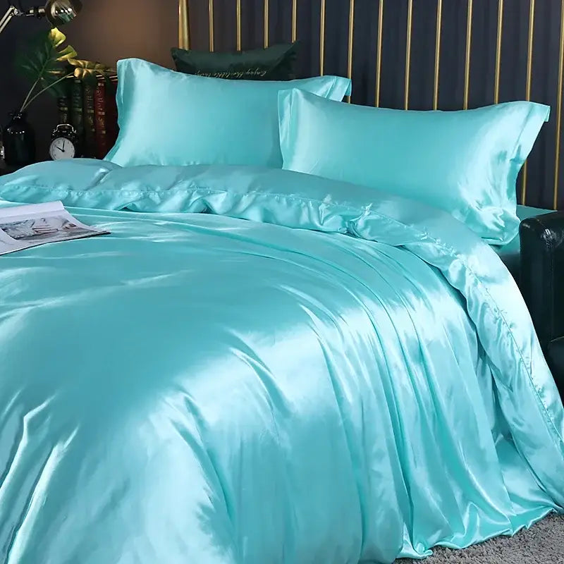 Luxurious emerald green satin duvet cover set bedroom bed sheet