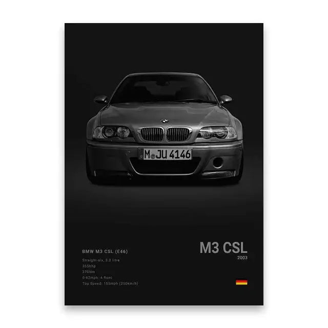 Luxury black & white car wall art print living room decor