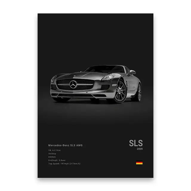 Modern black sports car canvas wall art living room decor